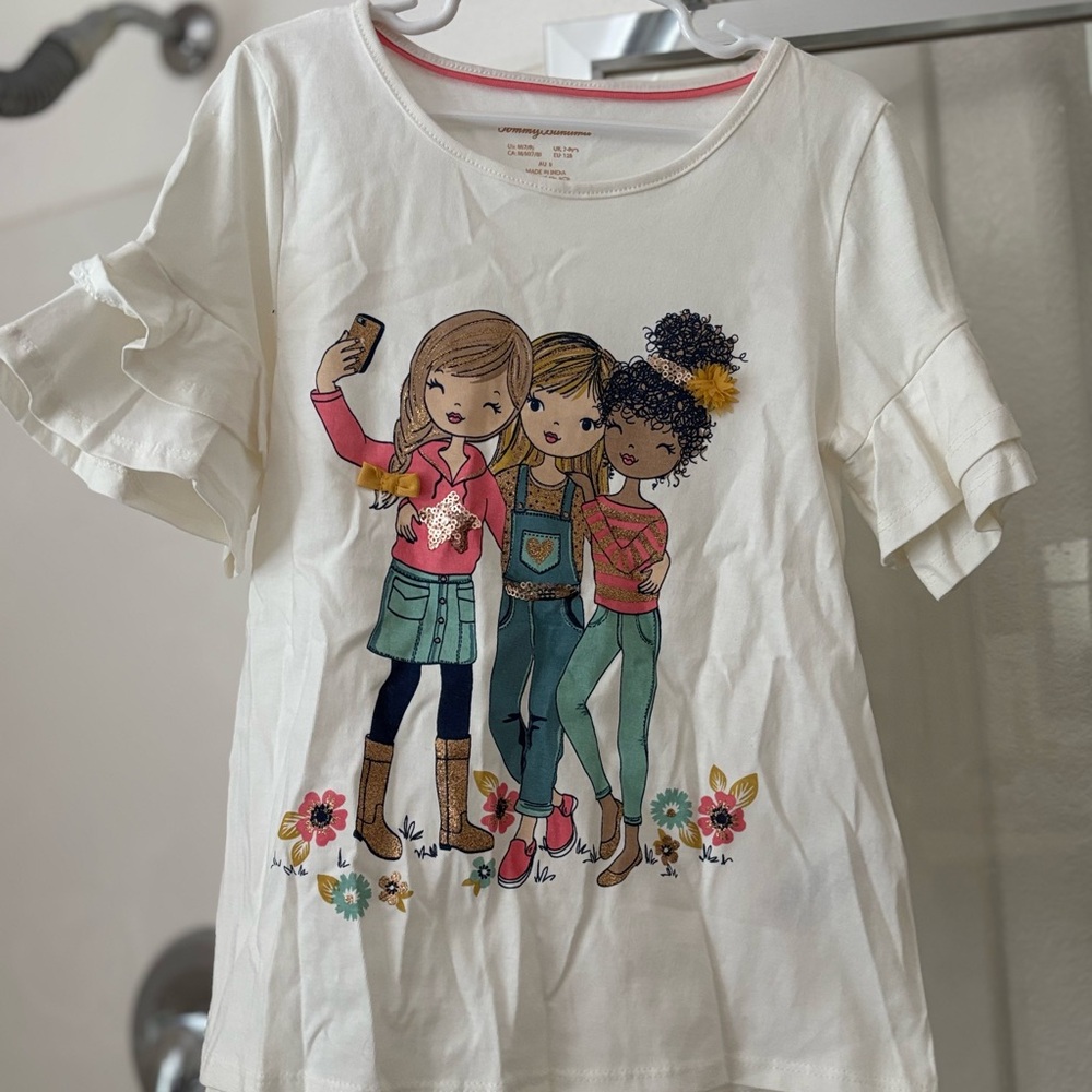 Tommy Bahama Girls Cream Short Sleeve Tee with Cartoon Design